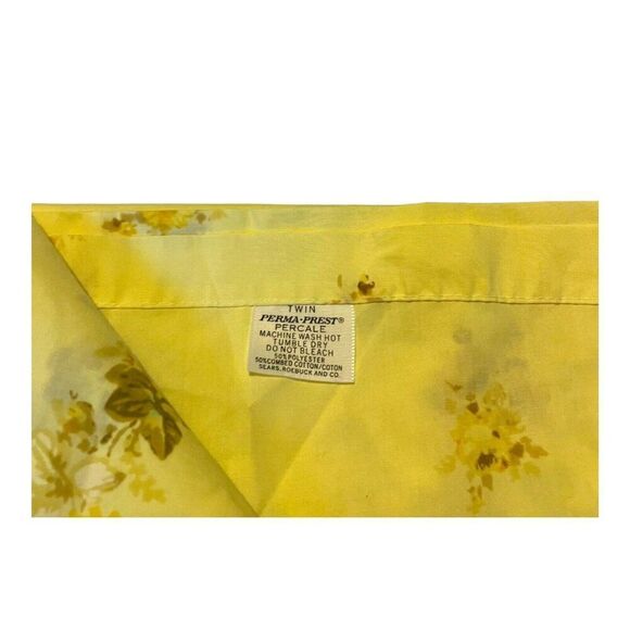 Twin Perma Prest Yellow Floral Set of 2 Flat Sheets 1 Pillowcase Vintage Lot - Picture 10 of 10